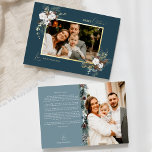 Tarjeta Festiva Con Relieve Metalizado Vintage navideña azul de la marina Dos imágenes<br><div class="desc">Bienvenidos a nuestro encantador diseño de tarjetas navideñas navideñas con dos Relieves metalizados de imagen azul marino, donde el encanto vintage se une a la elegancia moderna. Este diseño presenta una vegetación acuática intrincada y una caligrafía sutilmente elegante, con una tipografía sencilla, que refleja la esencia de la cozalidad tradicional...</div>