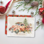 Tarjeta Festiva Con Relieve Metalizado Vintage Red Farm Truck Christmas Tree Dogs<br><div class="desc">Esta linda y festiva tarjeta de vacaciones "Feliz Navidad" Navidades cuenta con un par de perros Labrador Retriever y un camión de granja rojo con árboles de Navidad y decoraciones navideñas en acuarela. El reverso presenta un fondo rojo con patrones de árbol. Personalízalo para tus necesidades. Puedes encontrar productos coincidentes...</div>