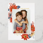 Tarjeta Festiva Con Relieve Metalizado Vintage Winter Botanicals Photo Happy Holidays<br><div class="desc">¡Felices Fiestas! Envíe sus saludos de vacaciones a la familia y amigos con esta tarjeta de vacaciones botánicas de personalizable. Cuenta con un ramo de flores acuáticas floridas de invierno naranja, amarillo y rosa. Personalice agregando una foto, nombres, año y otros detalles. Esta tarjeta de vacaciones de invierno con fotos...</div>