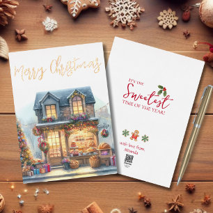 Tarjeta Festiva Con Relieve Metalizado Vintage Winter Scene Merry Christmas Gold