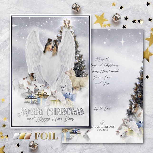 Tarjeta Festiva Con Relieve Metalizado Víspera de Navidades celestiales, azul Merle Colli (Subido por el creador)