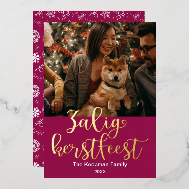 Tarjeta Festiva Con Relieve Metalizado Vrolijk Kerstfees Feliz Navidad En Holandés (Anverso/Reverso)