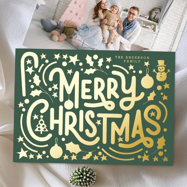 Tarjeta Festiva Con Relieve Metalizado Vuelven las cartas navideñas Gold Merry (Subido por el creador)