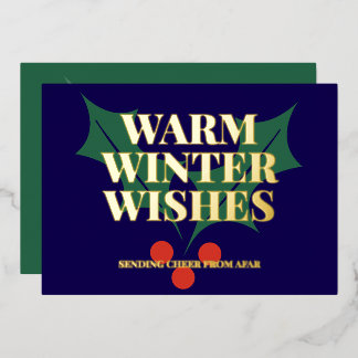 Tarjeta Festiva Con Relieve Metalizado Warm Winter Wishes Christmas Holly 