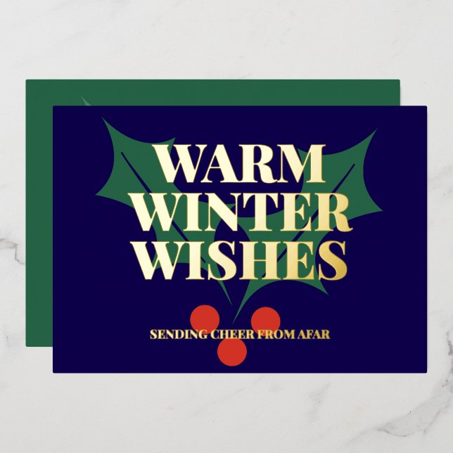 Tarjeta Festiva Con Relieve Metalizado Warm Winter Wishes Christmas Holly  (Anverso/Reverso)