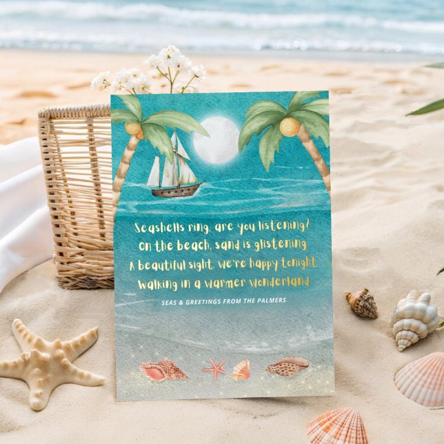 Tarjeta Festiva Con Relieve Metalizado Warmer Wonderland Tropical Beach Navidades (Subido por el creador)