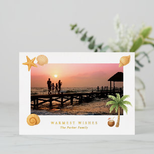 Tarjeta Festiva Con Relieve Metalizado Warmest Wishes Beach Photo Modern Navidades