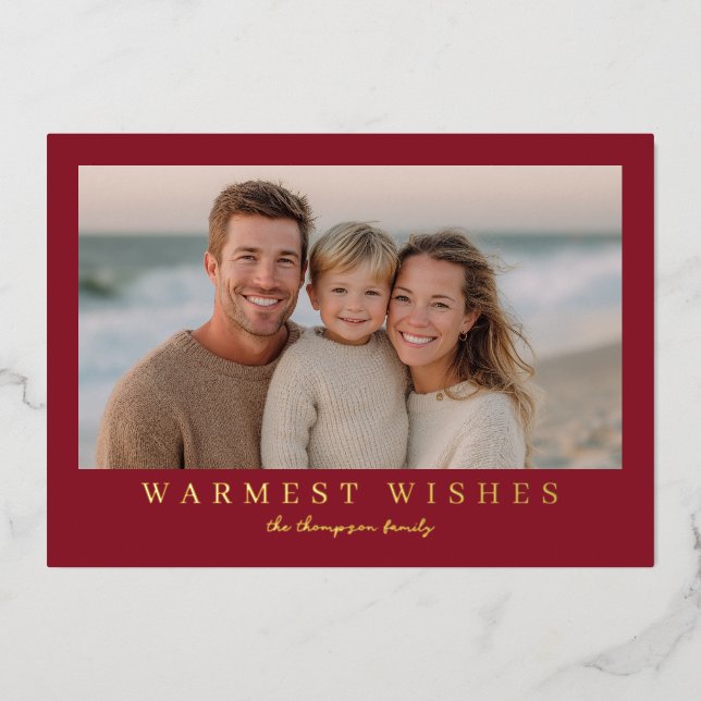 Tarjeta Festiva Con Relieve Metalizado Warmest Wishes Modern Holiday Photo (Anverso)