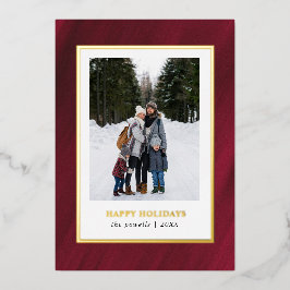 Tarjeta Festiva Con Relieve Metalizado Watercolor Merlot Navidades de fotografía de marco
