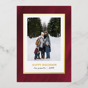 Tarjeta Festiva Con Relieve Metalizado Watercolor Merlot Navidades de fotografía de marco