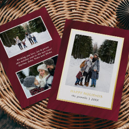 Tarjeta Festiva Con Relieve Metalizado Watercolor Merlot Red Frame 3 Fotos Navidades