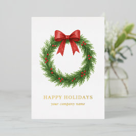 Tarjeta Festiva Con Relieve Metalizado Watercolor Wreath Modern Business Navidades