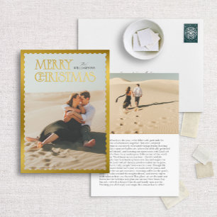 Tarjeta Festiva Con Relieve Metalizado Wavy Gold Frame Classic Feliz Navidad