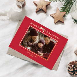 Tarjeta Festiva Con Relieve Metalizado Whimsical Red Christmas Family Photo