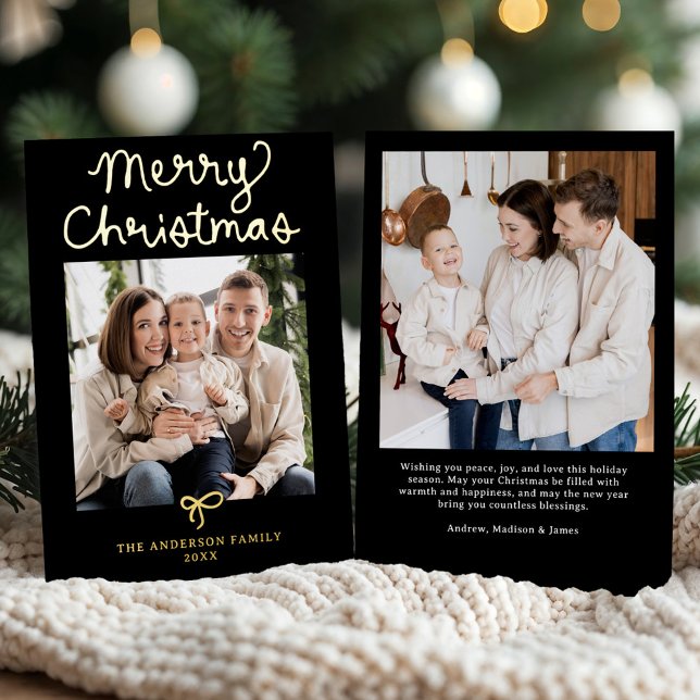 Tarjeta Festiva Con Relieve Metalizado Whimsical Script Bow Black Christmas 2 Photo (Subido por el creador)