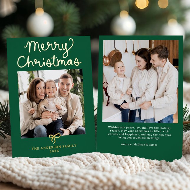 Tarjeta Festiva Con Relieve Metalizado Whimsical Script Bow Green Christmas 2 Photo (Subido por el creador)