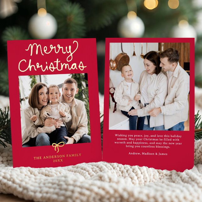 Tarjeta Festiva Con Relieve Metalizado Whimsical Script Bow Red Christmas 2 Photo (Subido por el creador)