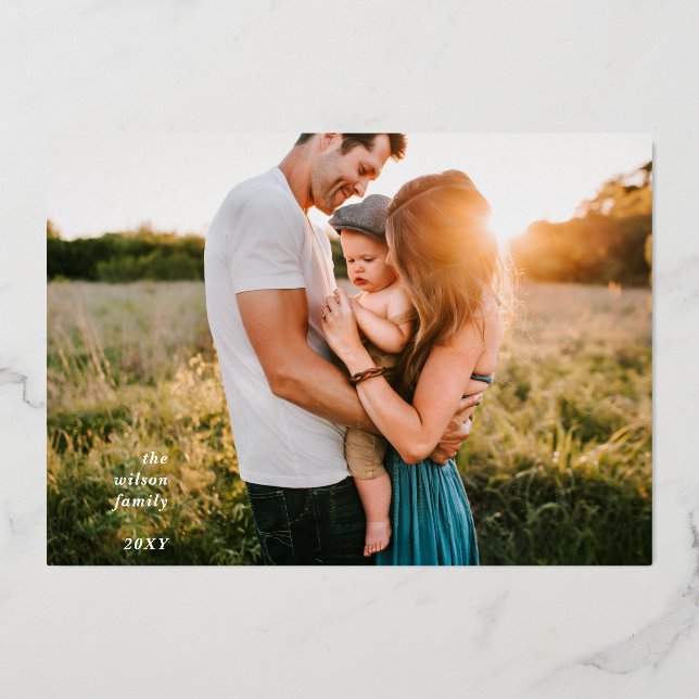 Tarjeta Festiva Con Relieve Metalizado Whimsy Happy Holidays Moderno Full Photo (Anverso)