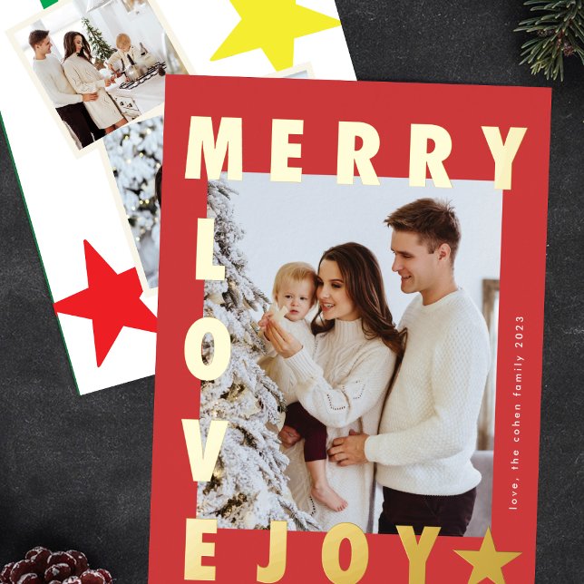 Tarjeta Festiva Con Relieve Metalizado WHTE RED Navidades tres foto BOLD MODERN | Oro (Subido por el creador)