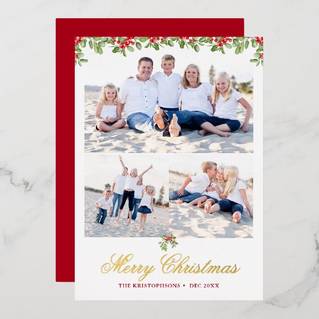 Tarjeta Festiva Con Relieve Metalizado Winter Berry Garland 3 Navidades de fotografía sal (Anverso/Reverso)