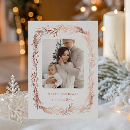 Tarjeta Festiva Con Relieve Metalizado Winter Botanical Foliage Leaves Berries Christmas