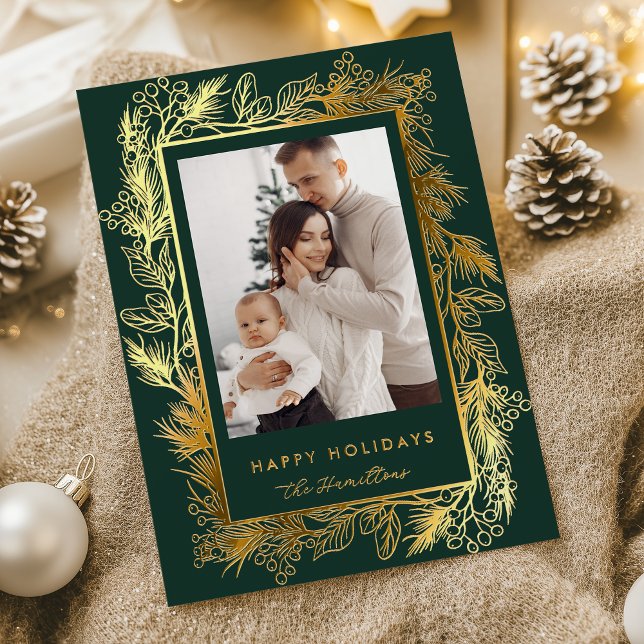 Tarjeta Festiva Con Relieve Metalizado Winter Botanical Greenery Leaves Berries Christmas (Subido por el creador)