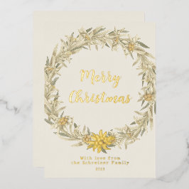 Tarjeta Festiva Con Relieve Metalizado Winter Floral Edelweiss Alpine