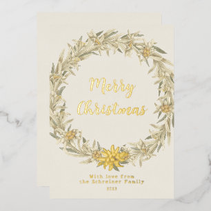 Tarjeta Festiva Con Relieve Metalizado Winter Floral Edelweiss Alpine