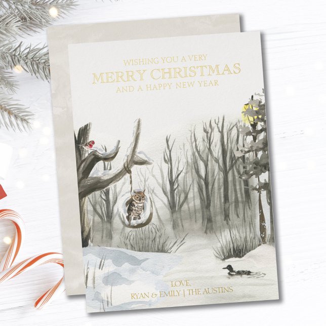 Tarjeta Festiva Con Relieve Metalizado Winter Woodland Nature Luxury Gold (Subido por el creador)