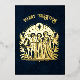 Tarjeta Festiva Con Relieve Metalizado Wise Men Foil on Blue
