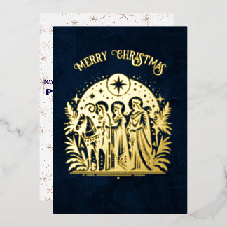 Tarjeta Festiva Con Relieve Metalizado Wise Men Foil on Blue