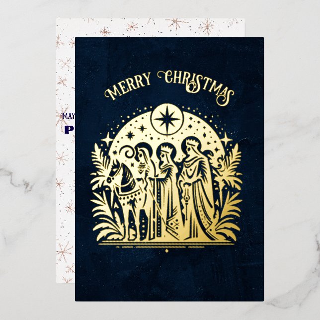 Tarjeta Festiva Con Relieve Metalizado Wise Men Foil on Blue (Anverso/Reverso)