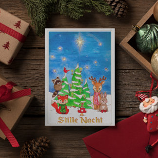 Tarjeta Festiva Con Relieve Metalizado Woodland Animals Stille Nacht