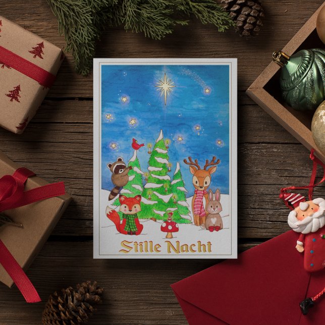 Tarjeta Festiva Con Relieve Metalizado Woodland Animals Stille Nacht (Subido por el creador)