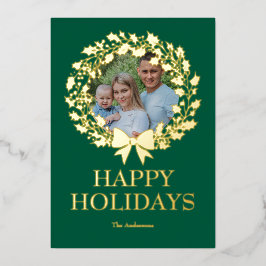 Tarjeta Festiva Con Relieve Metalizado Wreath Bow Photo Real Relieve metalizado dorado ta