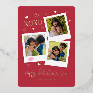 Tarjeta Festiva Con Relieve Metalizado XOXO Instantánea Estilo Foto de San Valentín