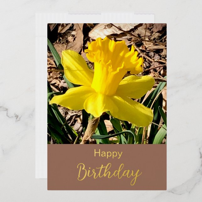Tarjeta Festiva Con Relieve Metalizado Yellow Daffodil Happy Birday Gold (Sobre)