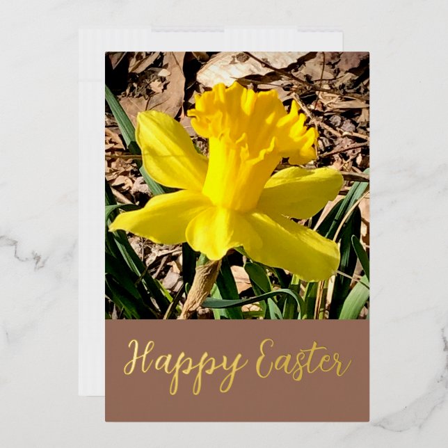 Tarjeta Festiva Con Relieve Metalizado Yellow Daffodil Happy Easter Gold (Sobre)