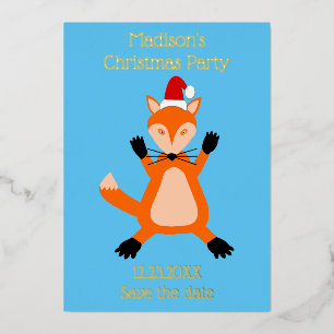 Tarjeta Festiva Con Relieve Metalizado Zorro Navideño Lindo Personalizado Guardar la Fech