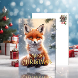 Tarjeta Festiva Con Relieve Metalizado Zorro Rojo de Navidad