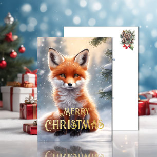 Tarjeta Festiva Con Relieve Metalizado Zorro Rojo de Navidad