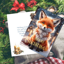 Tarjeta Festiva Con Relieve Metalizado Zorro Rojo Navidad de Invierno