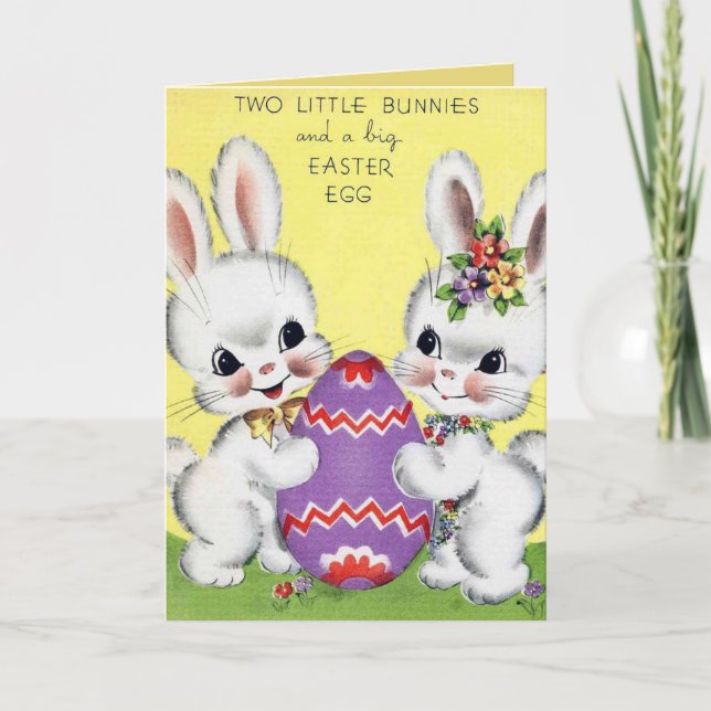 Tarjeta Festiva Conejillos retro de Semana Santa (Anverso)