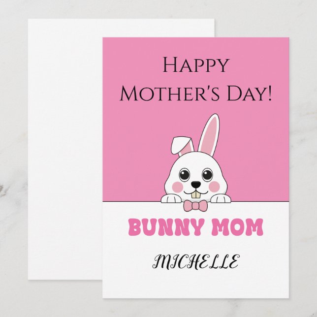 Tarjeta Festiva Conejita Mamá Rosa Personalizada (Anverso / Reverso)