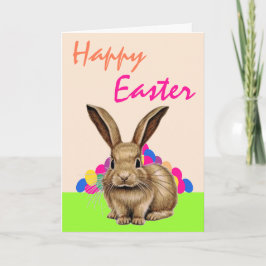 Tarjeta Festiva Conejito adorable con huevos de Pascua Feliz Pascu