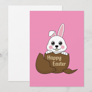 Tarjeta Festiva Conejito Blanco Adorable en Huevo de Chocolate Fel