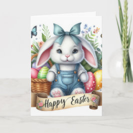 Tarjeta Festiva Conejito blanco lindo en el Ilustracion Pascua