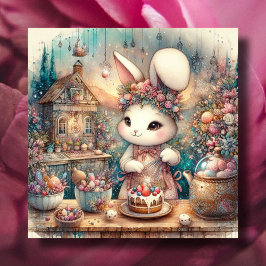 Tarjeta Festiva Conejito Chef Pastel de Pascua Cristiano Cute