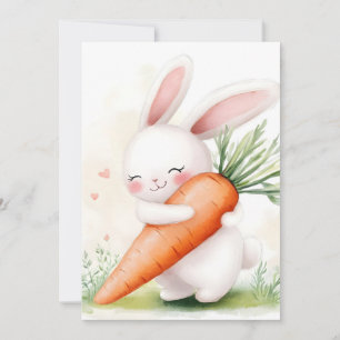 Tarjeta Festiva Conejito de acuarela primaveral adorable con zanah