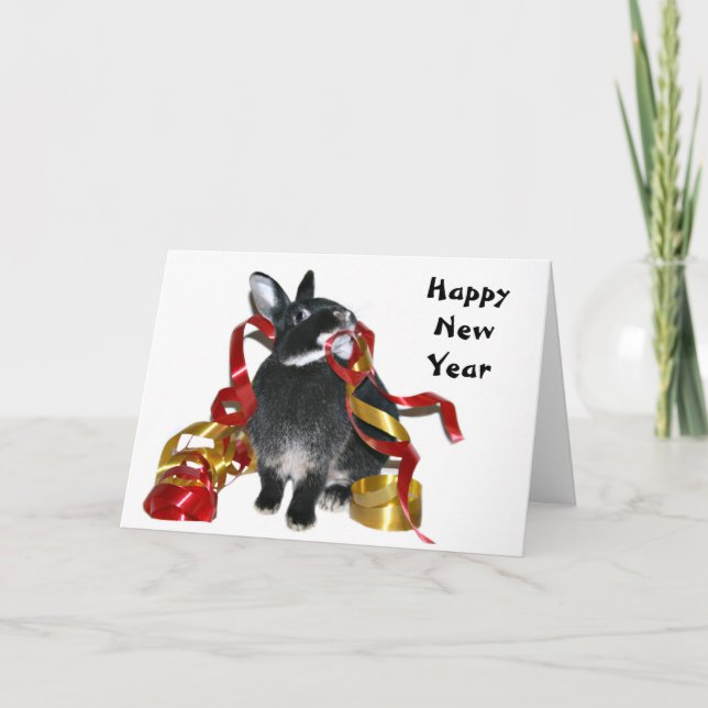 Tarjeta Festiva Conejito de la Feliz Año Nuevo (Anverso)